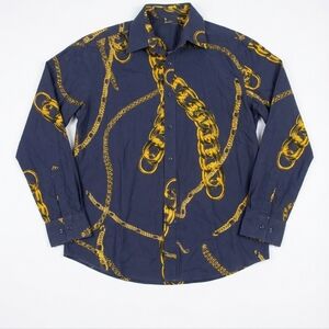 Sean John Mens Dark Blue Shirt with Yellow Chain Design